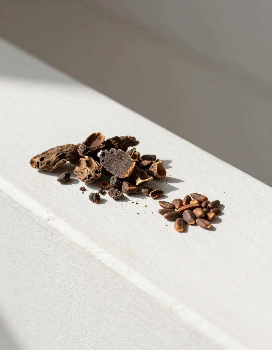 Herbal ingredients on a plaster surface