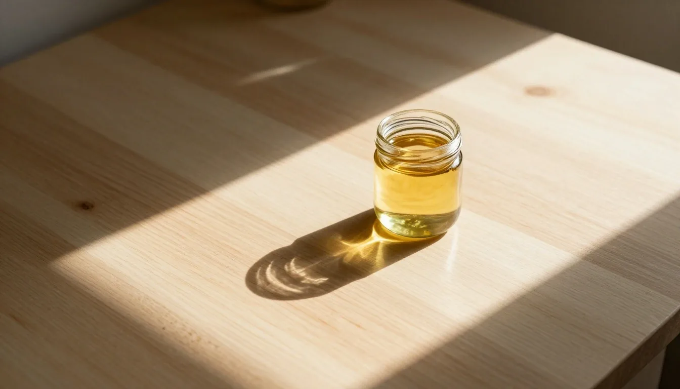 Pale wooden surface under warm midday sunlight